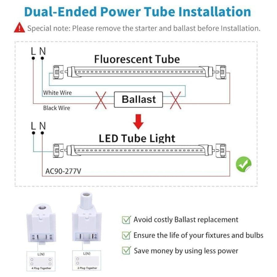 T8 8FT LED Tube Light, 8 Foot T8 V Shaped Single Pin FA8 Base, Ballast Bypass 270° 50W 6750LM, 6500K Cool White, Clear PC Cover (Replace 150W LED Flourescent Bulbs) Dual - Ended Power AC100-277V 4PACK