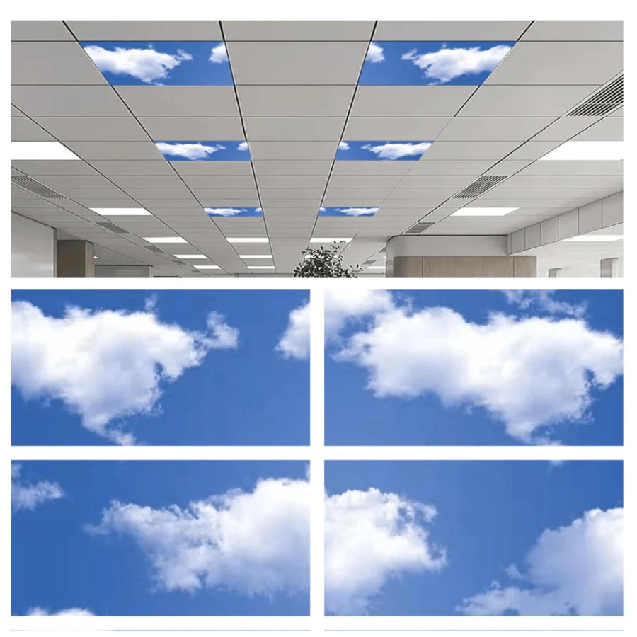 2x4 LED Artificial Skylight Panel – 72W Dimmable Sky Flat Panel, 6500K Cool White, 9000 Lumens, Recessed Drop Ceiling Fixture, 120-277V, ETL Listed