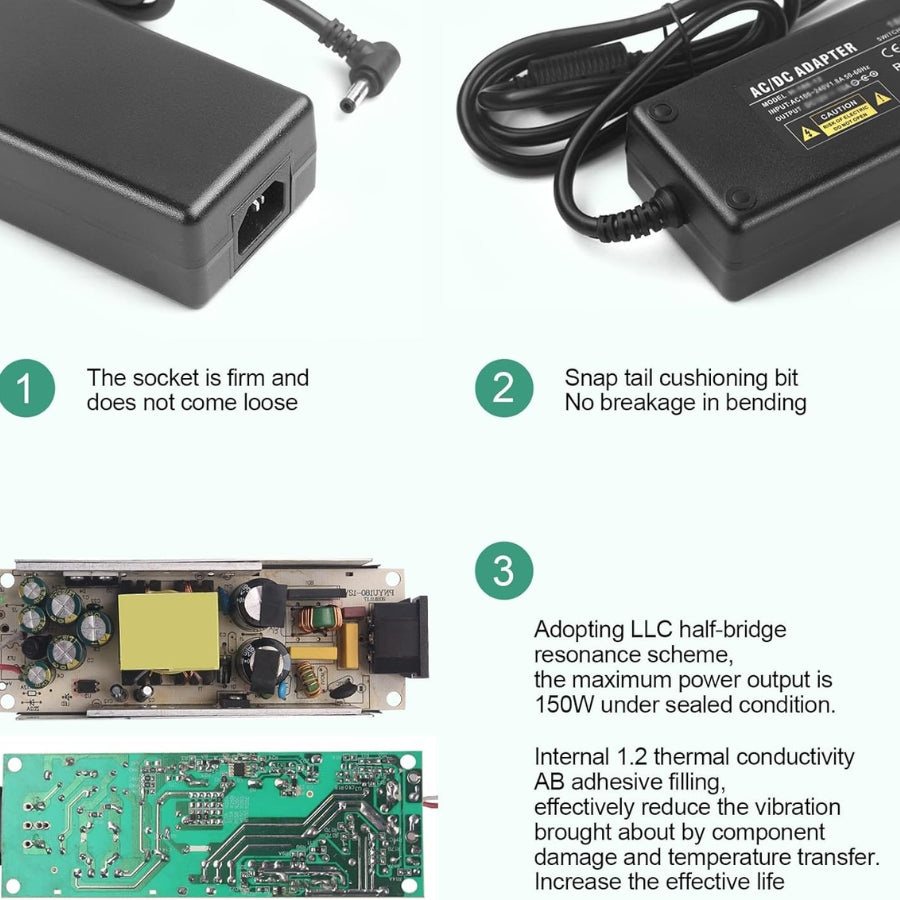 24V DC Power Supply Adapter 6.25A 150W 100-240V AC to DC Transformer Converter for LED Strip Lights CCTV LED Driver Replacement