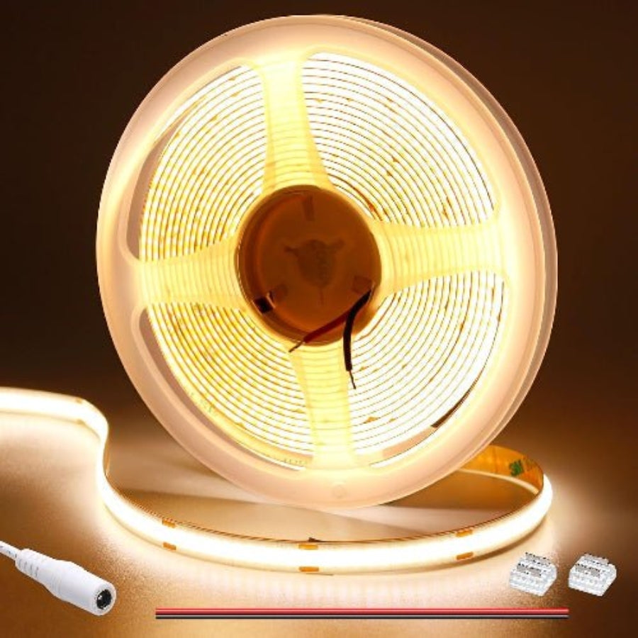 12V COB LED Strip Light Natural White 4000K CRI 90+ 16.4ft/5M Dotless 480LED/M Cuttable Flexible 4000lm IP20 Indoor Use LED Tape Light for Cabinet Home DIY Lighting Projects