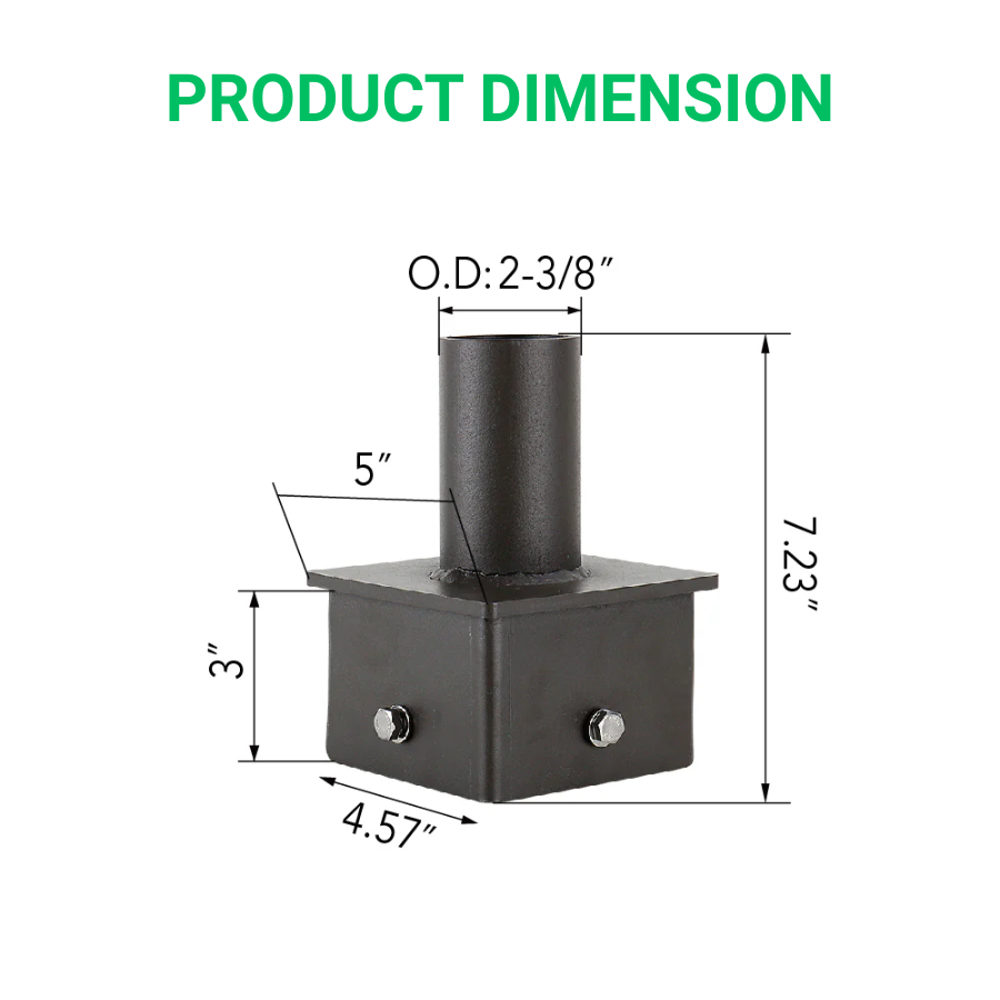 Product dimensions diagram with measurements labeled on a white background