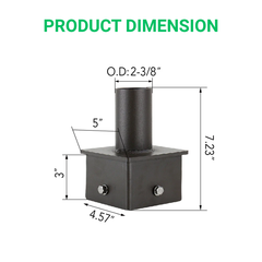 Product dimensions diagram with measurements labeled on a white background