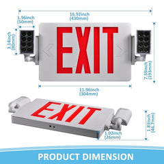 Double Sided LED Emergency EXIT Sign Combo, Two LED Lights, Backup Battery, US Standard Red Letter Emergency Exit Lighting, Commercial Grade, 120-277V, Fire Resistant (UL 94V-0) 2 Pack