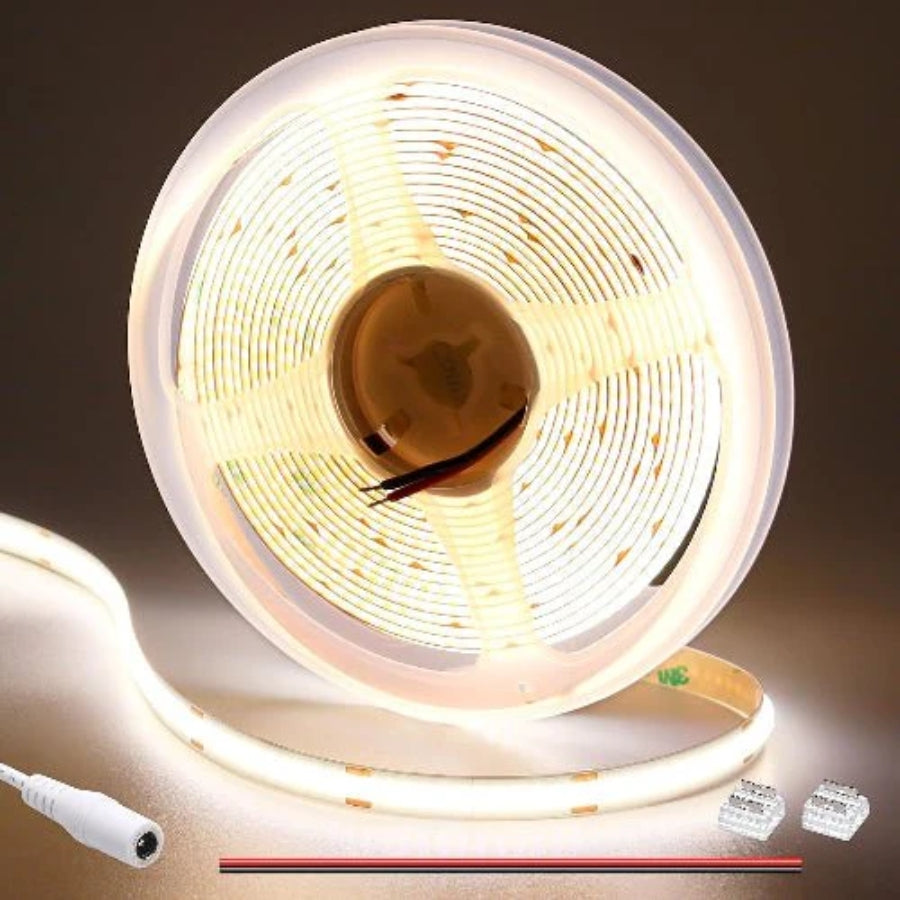 12V COB LED Strip Light Natural White 4000K CRI 90+ 16.4ft/5M Dotless 480LED/M Cuttable Flexible 4000lm IP20 Indoor Use LED Tape Light for Cabinet Home DIY Lighting Projects