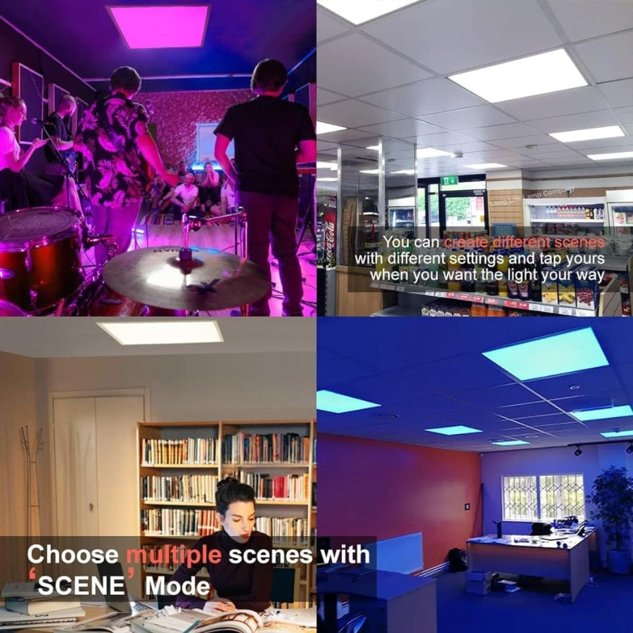 2x4 FT LED RGBW Multicolor Flat Panel Light, 60W, 6600 Lumens, 5000K Color Changing, Remote & App Controlled, Smart Wi-Fi Drop Ceiling Light with Alexa and Google Assistant
