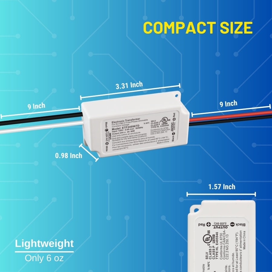96W 24V Dimmable LED Driver – UL Listed Class 2 Power Supply, 120V AC to 24V DC Transformer, Triac/ELV Dimmable, Short Circuit & Overload Protection, for LED Strip Lights, Low Voltage Lighting