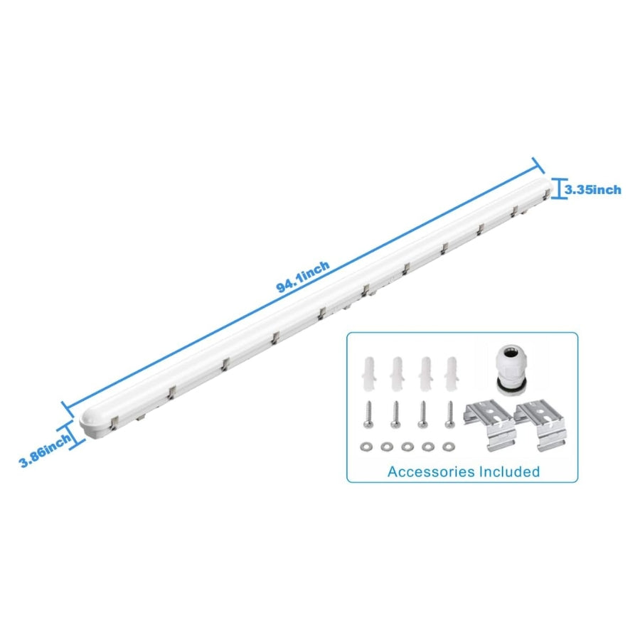 8FT LED Vapor Tight Light Fixtures 120W/110W/100W/90W Adjustable, 3K/3.5K/4K/5K/6.5K 5CCT Selectable, Dimmable IP65 Vapor Proof Lighting for Shop Light for Parking Carport Car Wash,ETL Listed 2 Pack