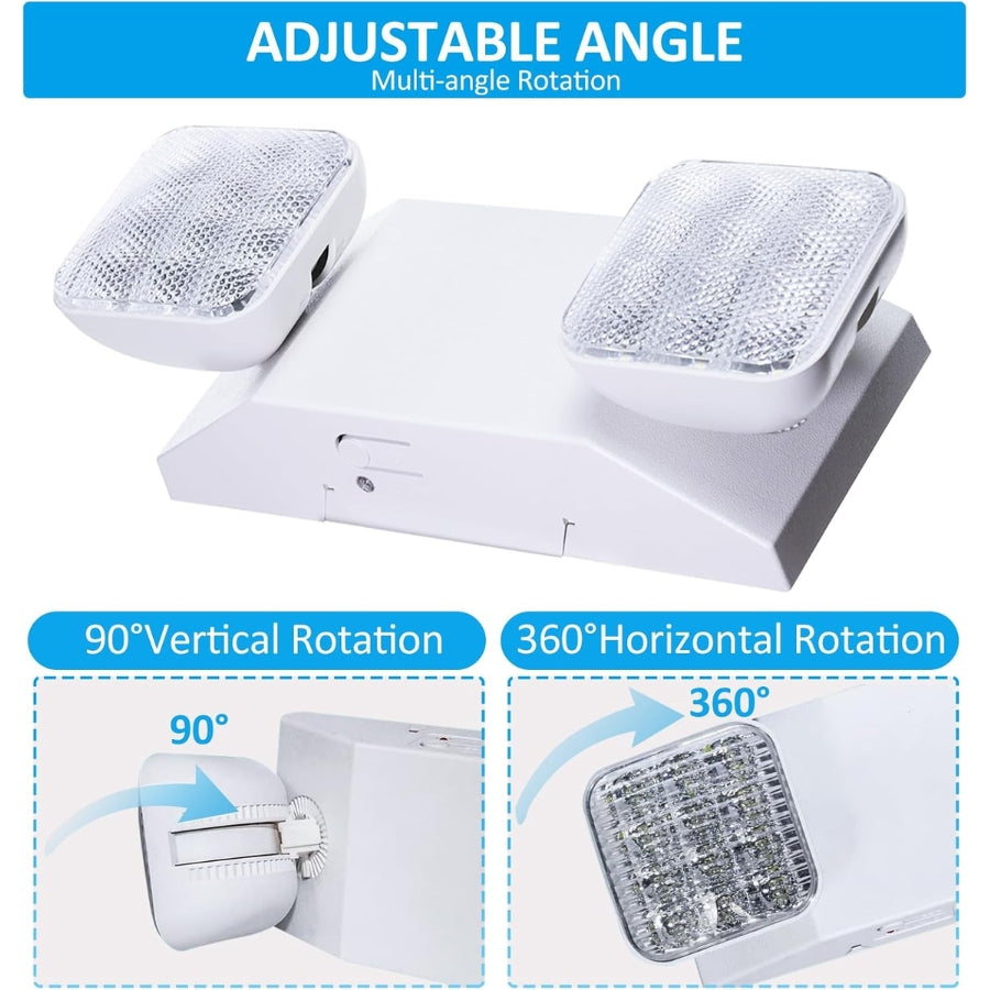 Indoor Emergency Lights with Battery Backup (90 Minutes), 2 Adjustable LED Heads of Power Outage, Wall Mount, Hard Wired, Test Switch and Charge Indicator 120-277V, Fire Resistant (UL 94V-0)