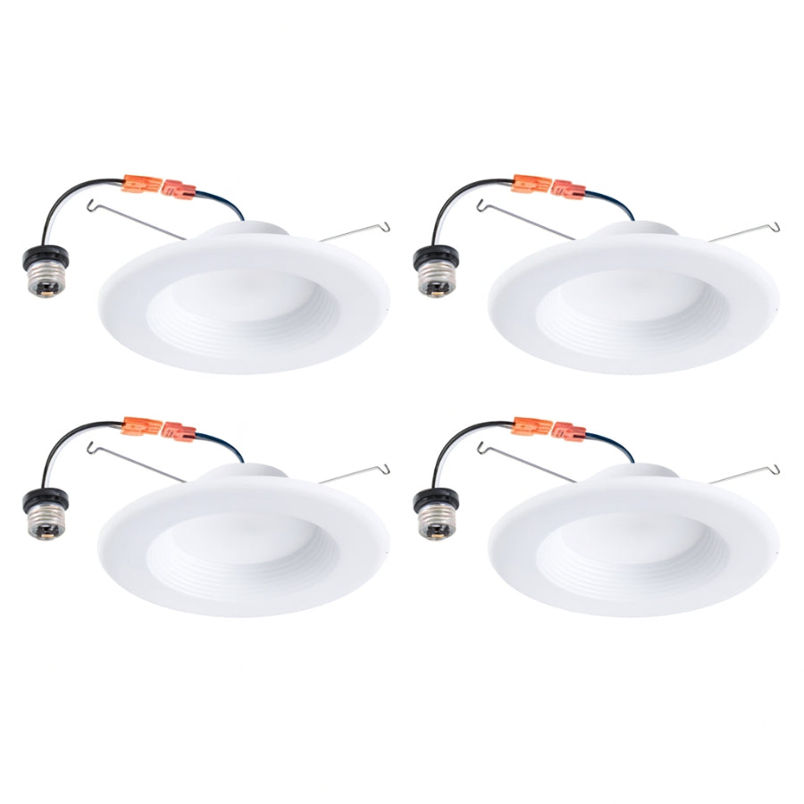 Four white recessed ceiling lights with wiring on a white background at fliptoled