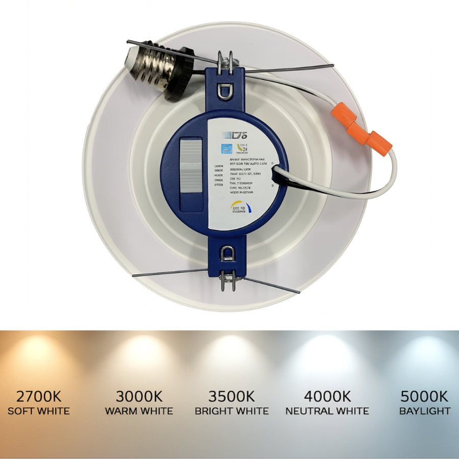 LED downlight with color temperature options displayed below on a white background at fliptoled
