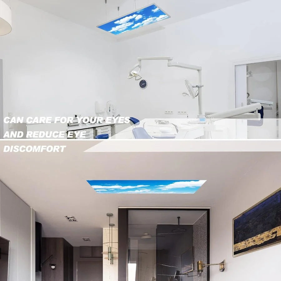 2x4 LED Artificial Skylight Panel – 72W Dimmable Sky Flat Panel, 6500K Cool White, 9000 Lumens, Recessed Drop Ceiling Fixture, 120-277V, ETL Listed