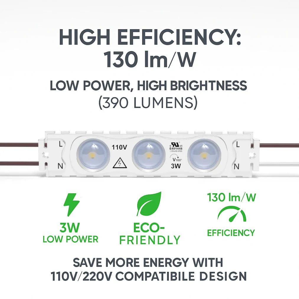 LED Module String Lights – Red/Green/White, 3W/Module, 390LM, 110V/220V, 130LM/W, CRI 90+, IP67 Waterproof, Dimmable, 48FT, UL Certified, 50,000 Hrs Lifespan