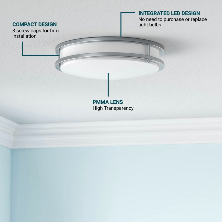 14 inch Flush Mount LED Ceiling Light Fixture, 25W, 1800lm, 3000K/4000K/5000K Adjustable Ceiling Lights, Oil Rubbed Bronze Saturn Dimmable Lighting for Hallway Bathroom or Kitchen