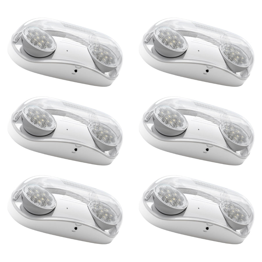 Outdoor Rated High Output White LED Emergency Light (Bug Eyes) with Battery Backup, Wet Location Listed, 90-Minute Minimum Capacity, 120V-277V | 6 Pack