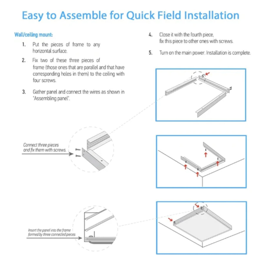 2x4 LED Flat Panel Light Surface Mount – Aluminum 2x4 Ceiling Frame with Mounting Screws, Easy Install, Durable White Frame for Ceiling Lights 6 Pack