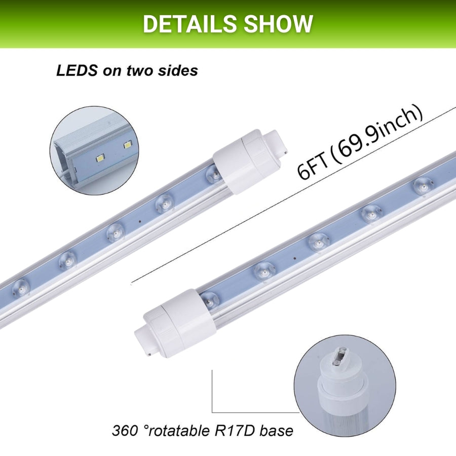 6ft led light fixture with specifications on a white background