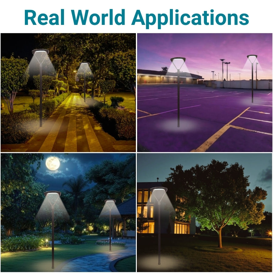 150W LED Outdoor Post Top Light Parking Lot Area Lighting Plaza Lighting Garden Lighting Type IV Distribution 5000K Daylight 19500LM AC100-277V ETL DLC Lighting Facts