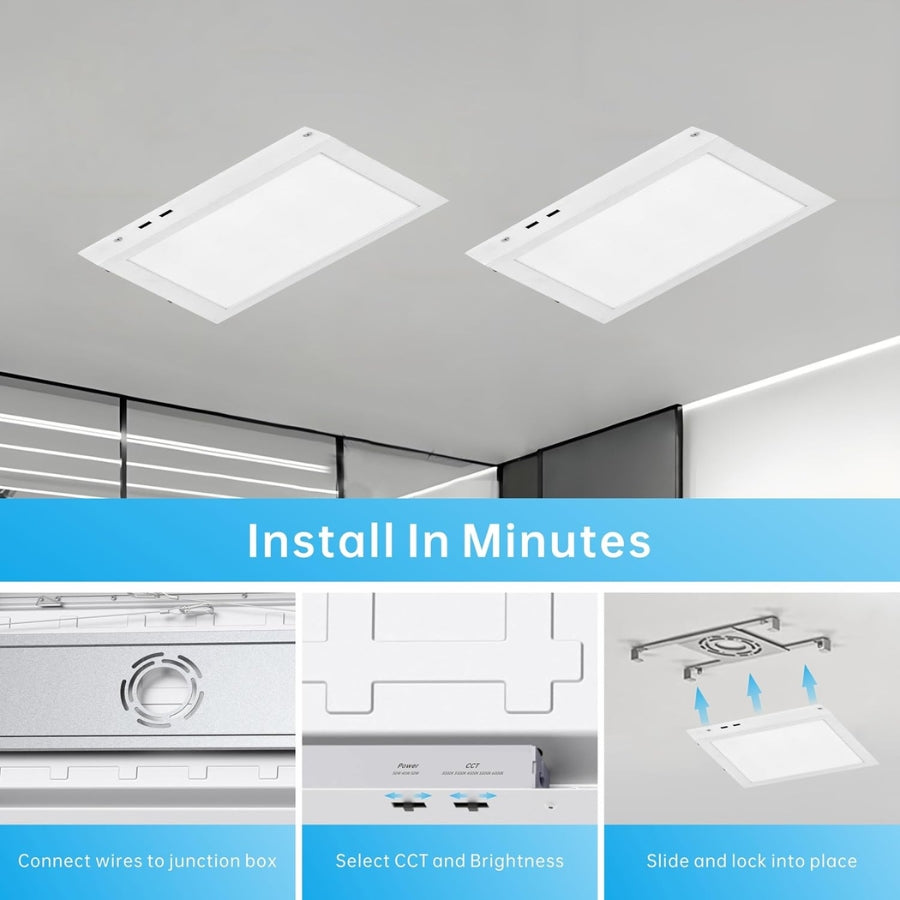 1x1 FT LED Flat Panel Light Surface Mount, 15W/20W/24W 1875-3000LMs 5CCT 3000K-6500K Selectable, Triac Dimmable Ceiling Light Fixtures, Flush Mount for Kitchen Garage, Office, Home, White 2-Pack