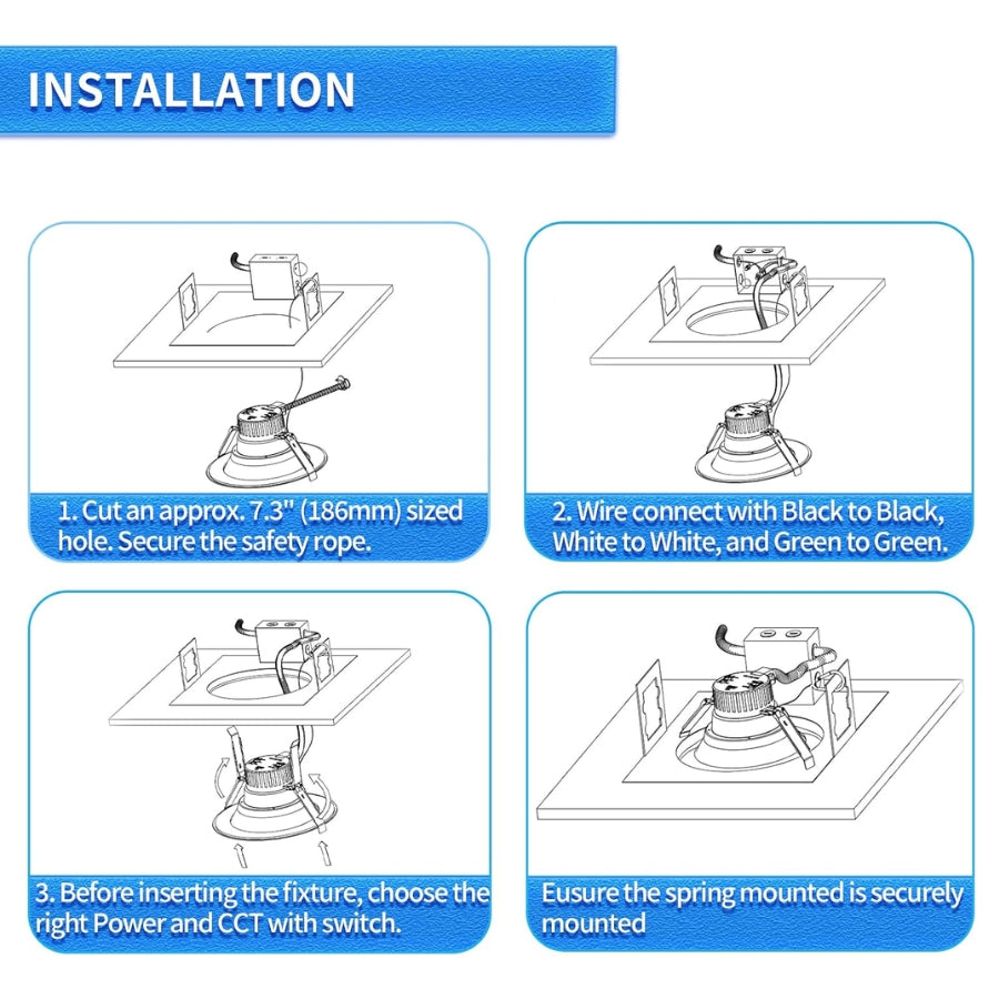 8 inch Commercial Canless LED Downlight, brightness 2400lms, Wattage Adjustable 12/20/30W, 0-10V Dimmable Recessed Ceiling Light Fixture, 5 CCT 2700K-5000K, 120-277V IC Rated UL & Energy Star (1 Pack)