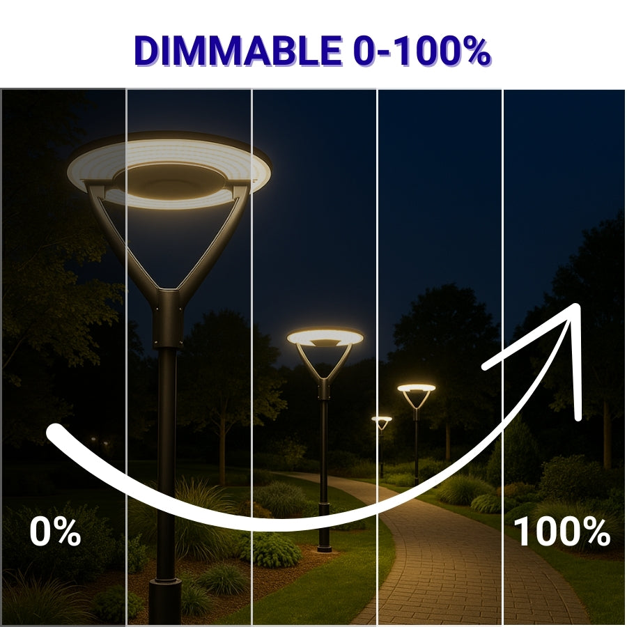 Outdoor Post Light Fixtures 60W/80W/100W LED Parking Lot Area Lighting Plaza Lighting Garden Lighting Type IV Distribution 3000K/4000K/5000K AC100-277V Matt Black ETL DLC