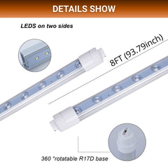8 foot led shop lights with specifications on a white background at fliptoled 