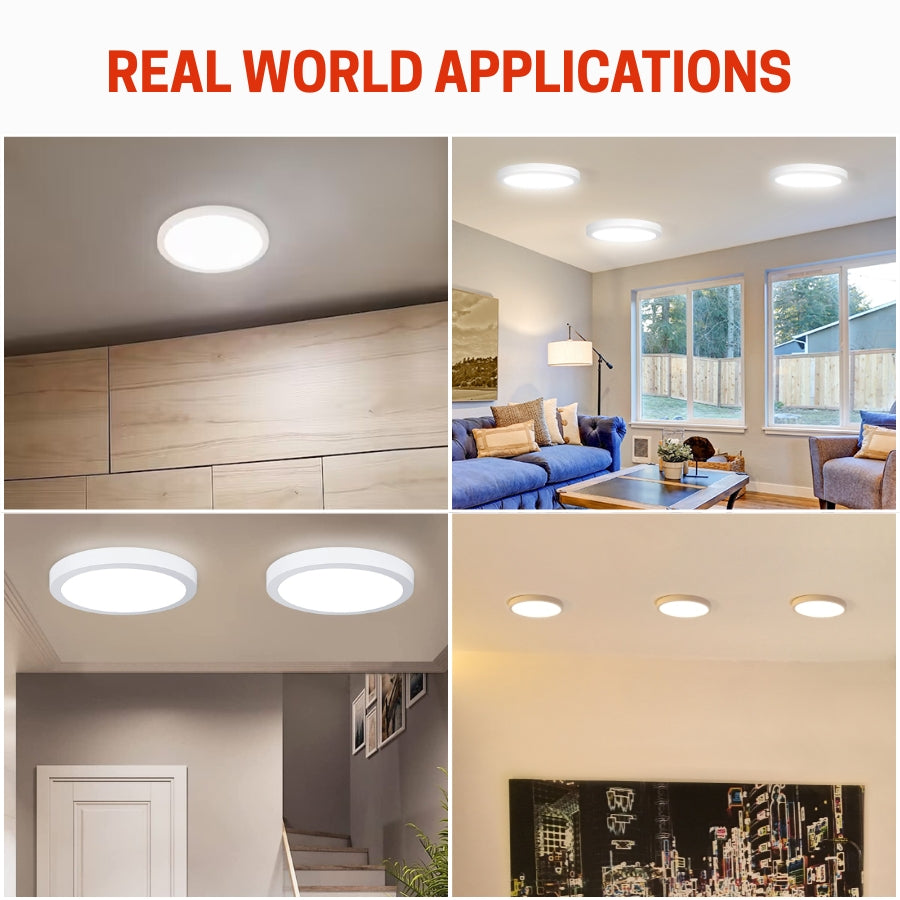Real-world applications of ceiling lights in various indoor settings at fliptoled