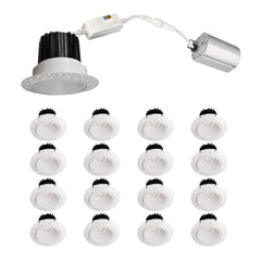 2 Inch 8W Round LED Trimless Downlight with Junction Box, 700 Lumens, 2700K/3000K/3500K/4000K/5000K Selectable, AC120V TRIAC/ELV dimmers, White Trim, IC Rated, CRI 90+ Wet Location ETL Listed 16PACK
