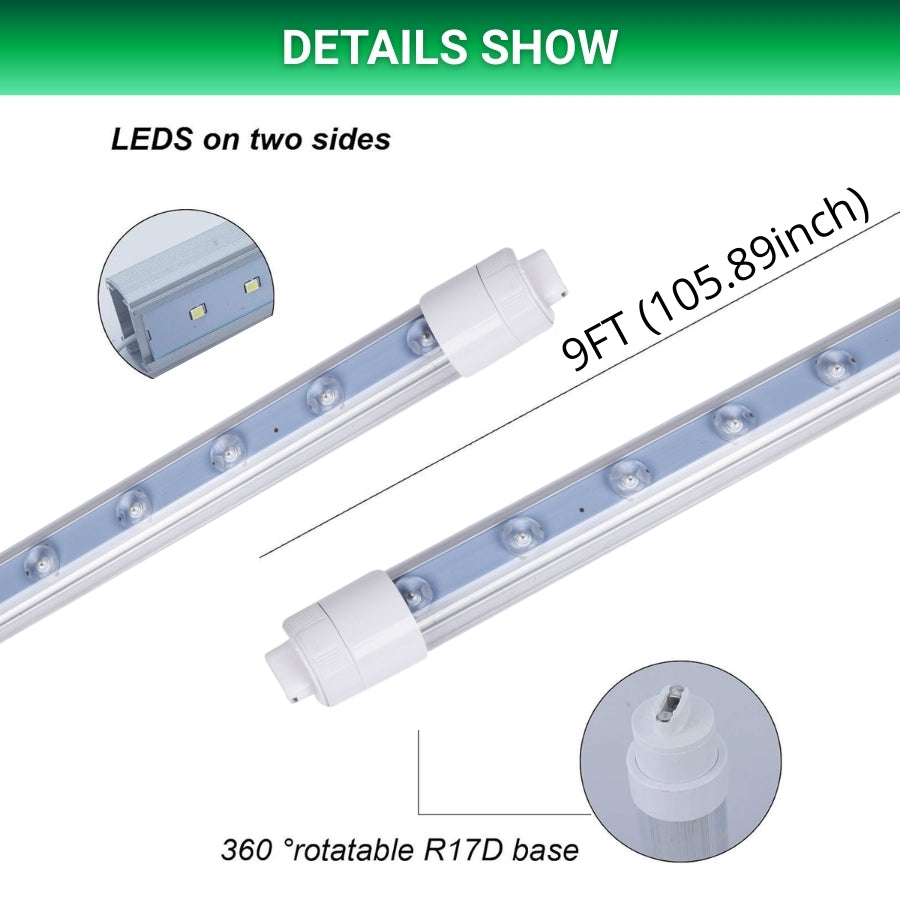 9ft led shop light with specifications on a white background