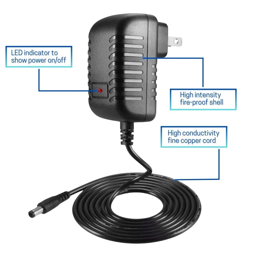 Battery Charger Power Supply – 12V 2A AC to DC Adapter, 24W Power Converter, AC110V to DC12V Transformer with 8 DC Plug Tips – Compatible with 12V 500mA to 2000mA Devices