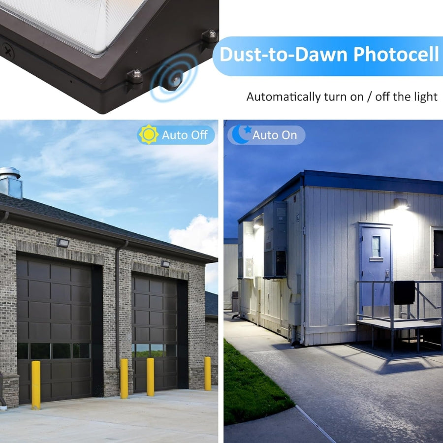 Dust-to-Dawn Photocell light control system with outdoor applications. 80W LED Emergency Wall Pack at fliptoled 