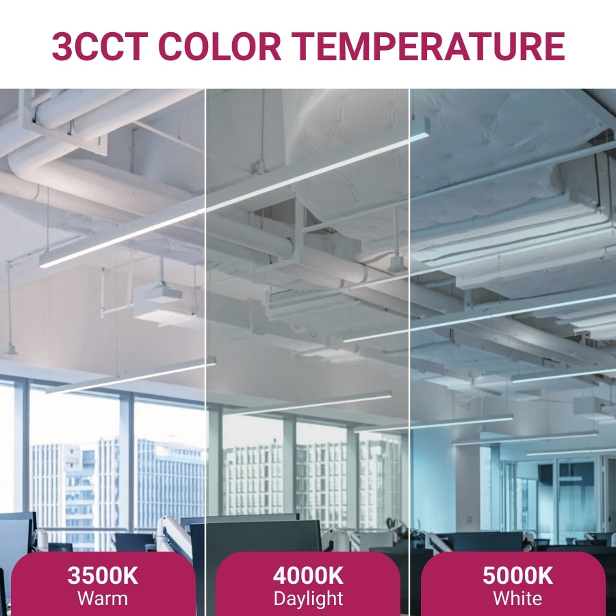 Comparison of office ceiling lights with different color temperatures.