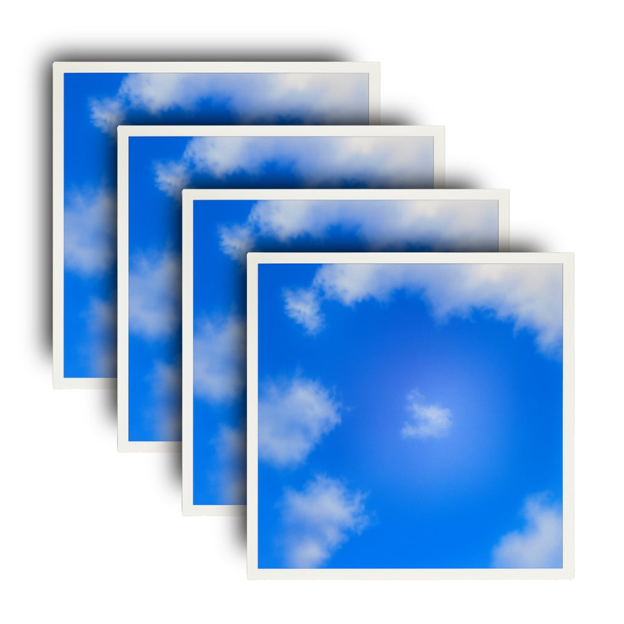 Set of four sky-themed posters with blue and white color scheme.
