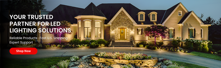 Luxurious house with well-lit driveway and garden, featuring LED lighting solutions at fliptoled 