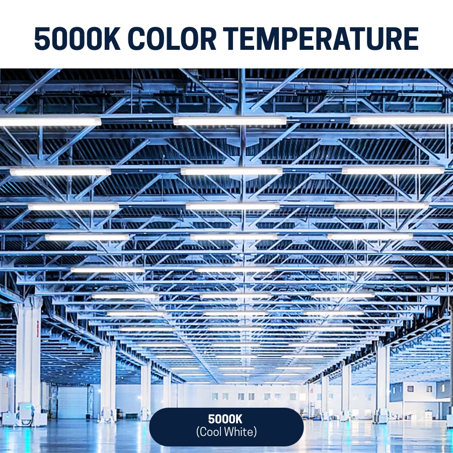 Industrial warehouse interior with 5000K color temperature label at Fliptoled