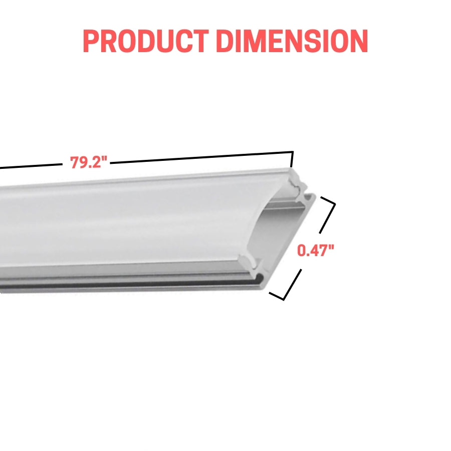 Product dimensions of a white FlipToLED 6.6FT (2M) LED Channel Aluminum U-Shape with measurements labeled on a white background