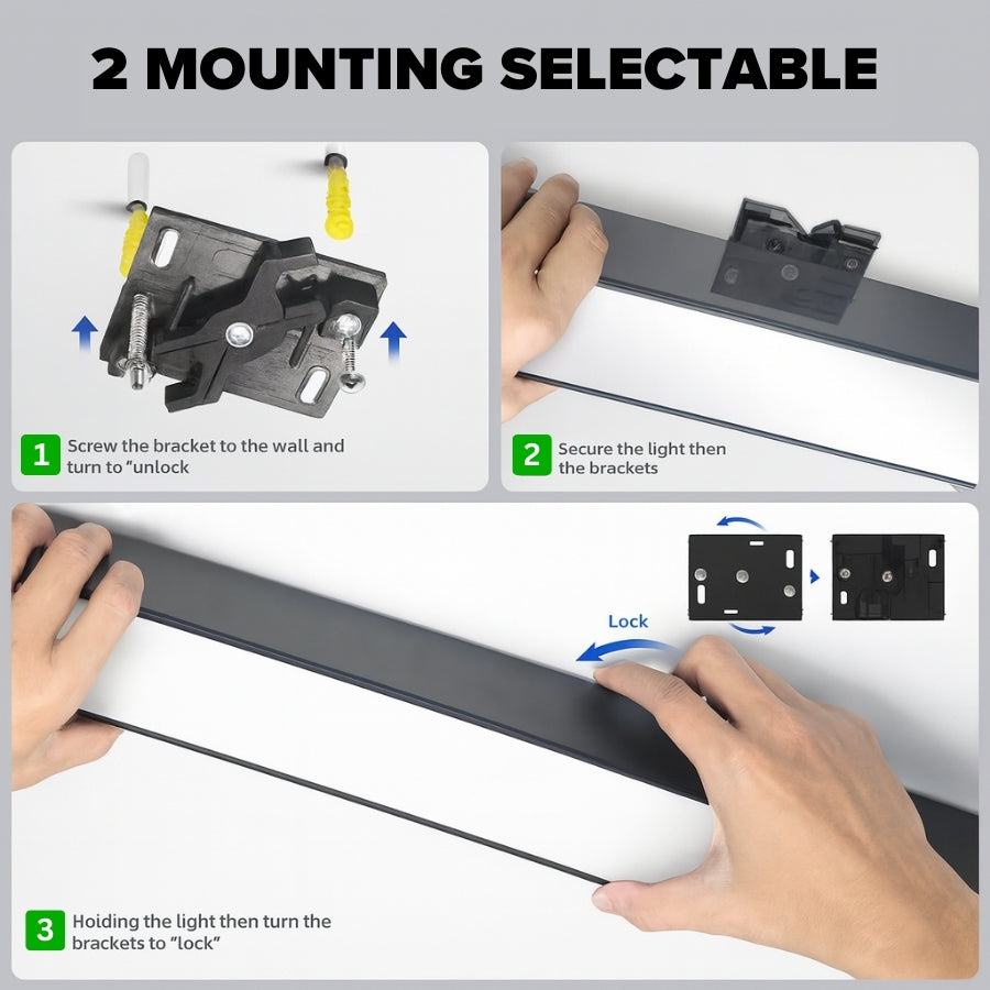 Step-by-step guide on mounting a light fixture with hands demonstrating each step.