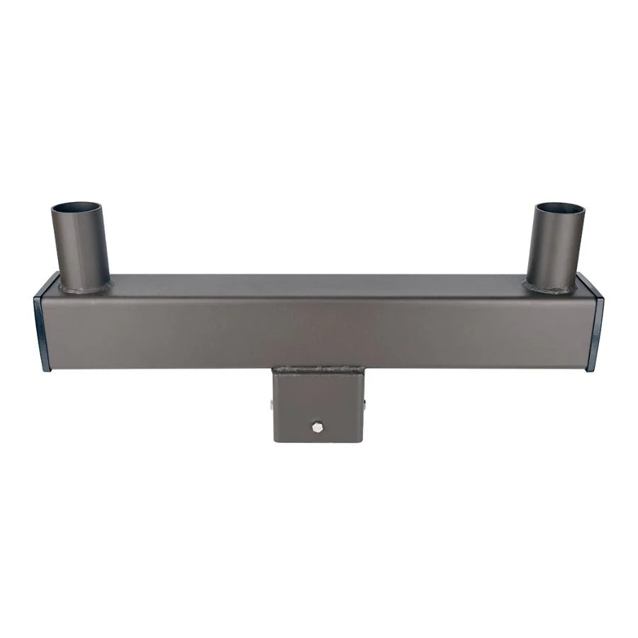 Metal bracket with two cylindrical ends on a white background