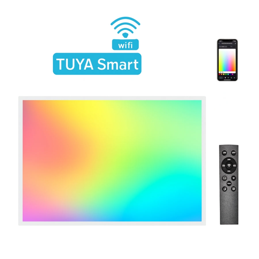 Tuya Smart LED panel with remote control on a white background