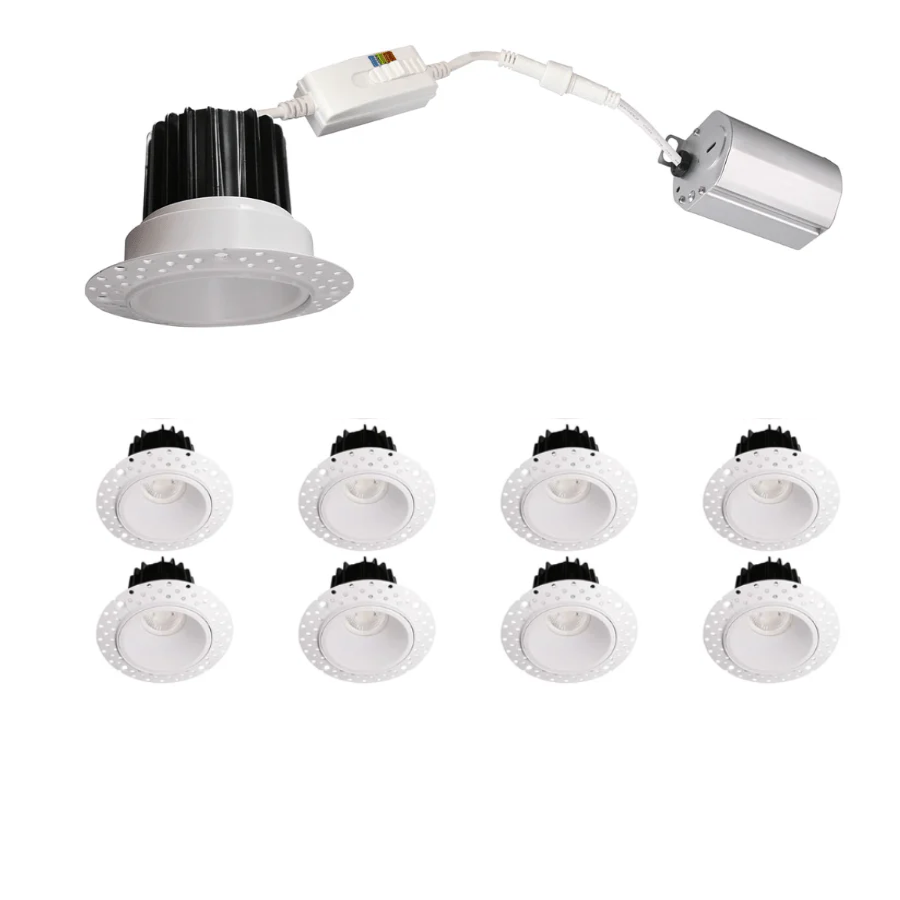 2 Inch 8W Round LED Trimless Downlight with Junction Box, 700 Lumens, 2700K/3000K/3500K/4000K/5000K Selectable, AC120V TRIAC/ELV dimmers, White Trim, IC Rated, CRI 90+ Wet Location ETL Listed