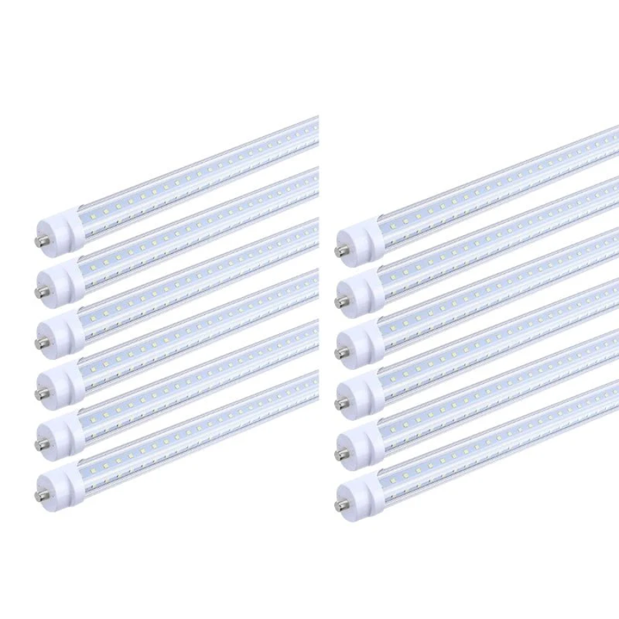 T8 8FT LED Tube Light, 8 Foot T8 V Shaped Single Pin FA8 Base, Ballast Bypass 270° 50W 6750LM, 6500K Cool White, Clear PC Cover (Replace 150W LED Flourescent Bulbs) Dual - Ended Power AC100-277V 4PACK