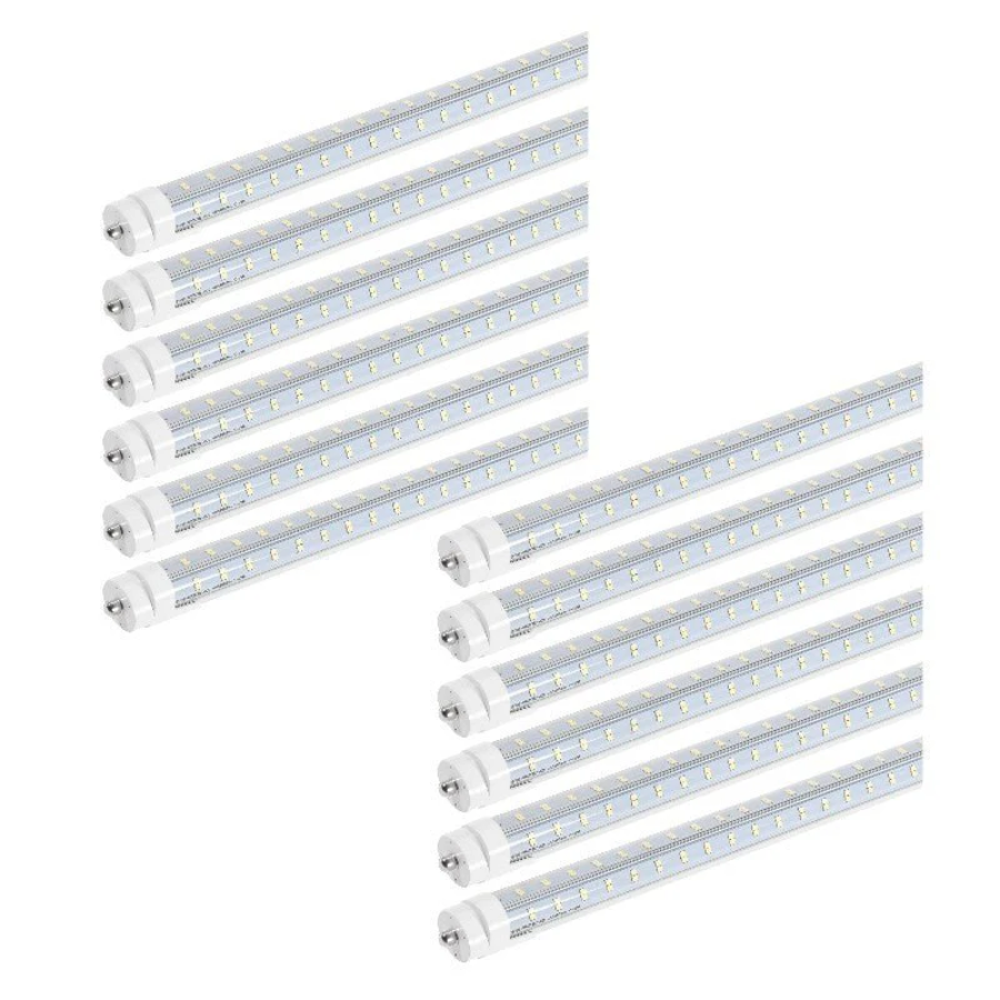 Super Bright V Shaped 8FT R17D/HO LED Tube Lights 270° Angel, 4 Row LEDs 80W 10800lm 6500K Cold White, Clear PC Cover (Replace for F96T12/CW/HO150W) Ballast Bypass Dual-Ended Power AC100-277V 4PACK