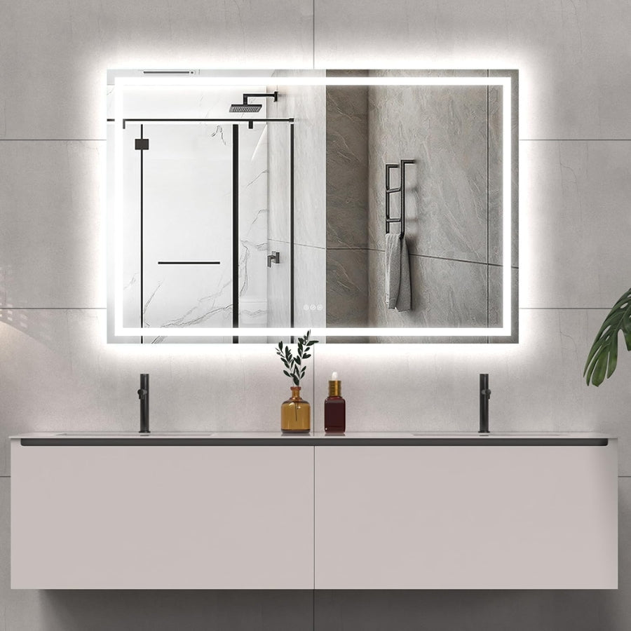 LED Bathroom Mirror Light 60x40 Inch Front & Backlit Lights Vanity Mirror, Wall Mounted Anti-Fog Dimmable LED Makeup Mirror, IP54 3K-6K Warm/Natural/Daylight, Tempered Glass (Horizontal/Vertical) UL