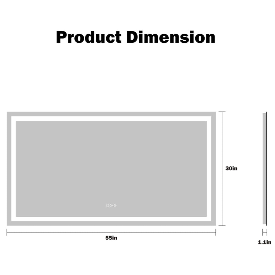 55×30 LED Bathroom Mirror – Front and Backlit Anti-Fog Vanity – FlipToLed
