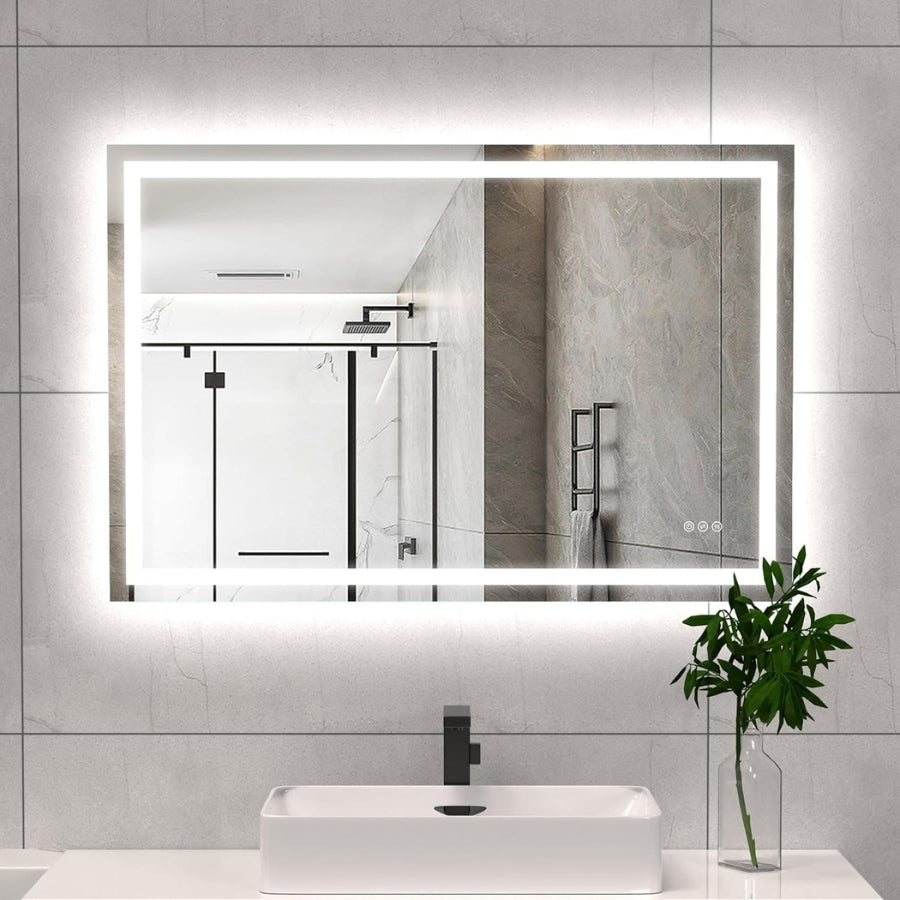 LED Bathroom Mirror Light 48x32 Inch Front & Backlit Lights Vanity Mirror, Wall Mounted Anti-Fog Dimmable LED Makeup Mirror, IP54 3K-6K Warm/Natural/Daylight, Tempered Glass (Horizontal/Vertical) UL