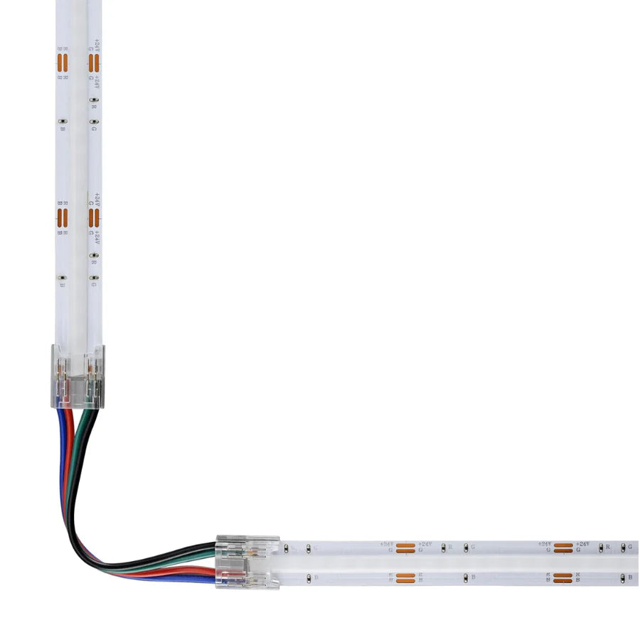 4PIN Transparent COB Connectors Kit for RGB COB LED Strip Lights – 10mm, Solderless Connection, 5pcs 15cm Wires