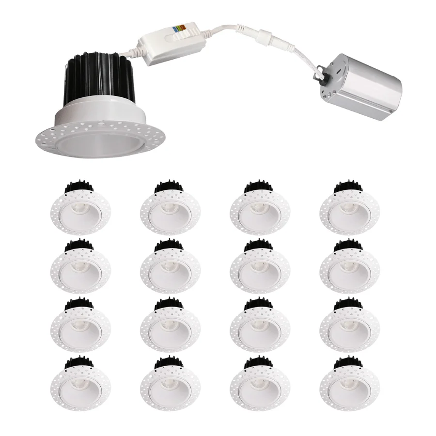 2 Inch 8W Round LED Trimless Downlight with Junction Box, 700 Lumens, 2700K/3000K/3500K/4000K/5000K Selectable, AC120V TRIAC/ELV dimmers, White Trim, IC Rated, CRI 90+ Wet Location ETL Listed