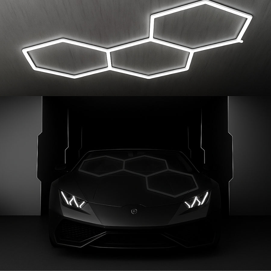 Hexagon Garage Light 128W 15,360 Lumens 6500K, 3-Pack Honeycomb Ceiling LED Lights for Garage, Gym, Basement, Warehouse, Auto Beauty Shop, Car Detailing, Hair Salon, and Workshop Lighting