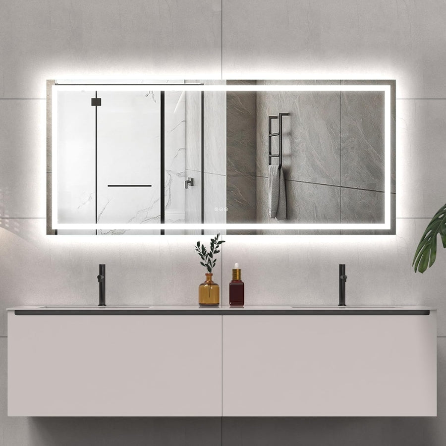 LED Bathroom Mirror Light 72x32 Inch Front & Backlit Lights Vanity Mirror, Wall Mounted Anti-Fog Dimmable LED Makeup Mirror, IP54 3K-6K Warm/Natural/Daylight, Tempered Glass (Horizontal/Vertical) UL