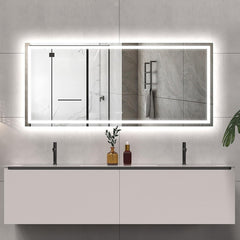 LED Bathroom Mirror Light 72x32 Inch Front & Backlit Lights Vanity Mirror, Wall Mounted Anti-Fog Dimmable LED Makeup Mirror, IP54 3K-6K Warm/Natural/Daylight, Tempered Glass (Horizontal/Vertical) UL