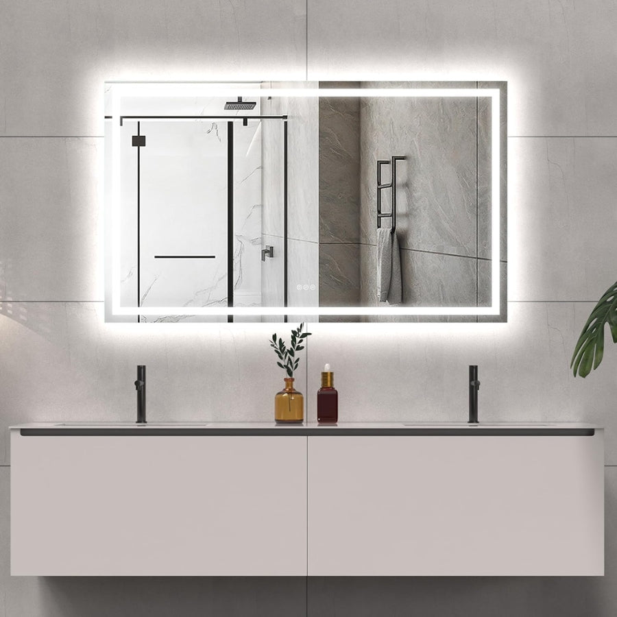 LED Bathroom Mirror Light 60x36 Inch Front & Backlit Lights Vanity Mirror, Wall Mounted Anti-Fog Dimmable LED Makeup Mirror, IP54 3K-6K Warm/Natural/Daylight, Tempered Glass (Horizontal/Vertical) UL